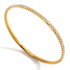 Bracelet Jonc Chic Rond En Acier Inoxydable Étanche Couleur Or Pour Femme (1 Pièce) h5 