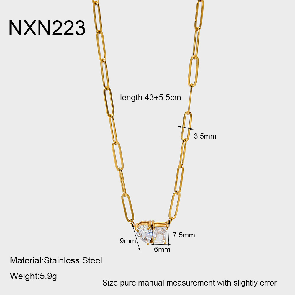 Collier Chaîne Goutte D'Eau Rectangulaire En Acier Inoxydable Étanche Couleur Or Avec Zircon Pour Femme 