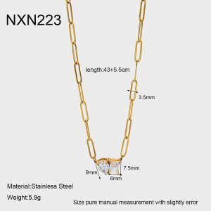Collier Chaîne Goutte D'Eau Rectangulaire En Acier Inoxydable Étanche Couleur Or Avec Zircon Pour Femme h5 