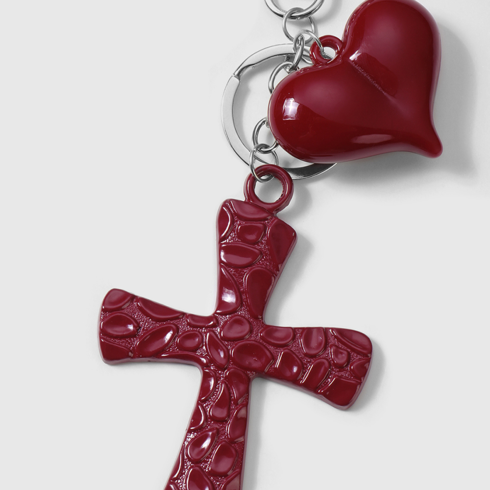 1 Paire De Breloques Rétro En Forme De Cœur Avec Croix Rouge Vin Image5