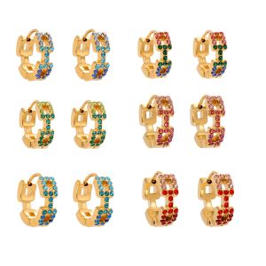 1 Paire De Boucles D'Oreilles Créoles Pour Femme, En Acier Inoxydable Doré, Imperméables, Avec Chaîne Rectangulaire Et Zircon. h5 Image5