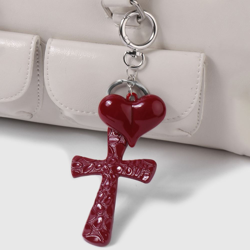 1 Paire De Breloques Rétro En Forme De Cœur Avec Croix Rouge Vin Image4