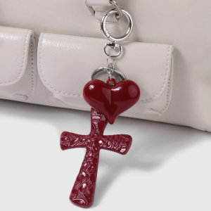1 Paire De Breloques Rétro En Forme De Cœur Avec Croix Rouge Vin h5 Image4
