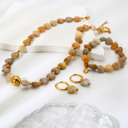 Ensemble de bijoux pour femme en forme de cœur, style bohème classique, orné de pierres naturelles (1 pièce).