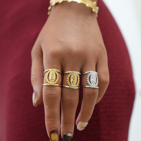 Bague femme rétro de forme irrégulière en acier inoxydable étanche couleur or (1 pièce) 2