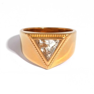 Bague Femme Triangulaire En Acier Inoxydable, Étanche, Couleur Or, Avec Zircon. h5 