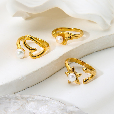 Bague élégante pour femme, en acier inoxydable doré, forme irrégulière, étanche, en forme d'étoile.