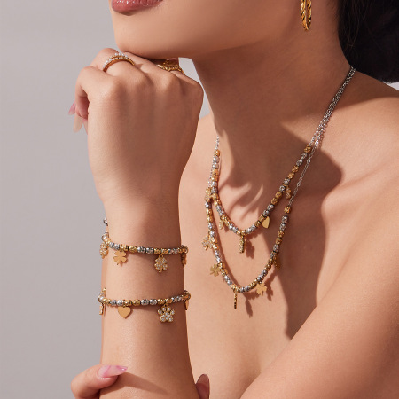 Ensembles de bijoux délicats pour femmes en acier titane et zircon, mêlant or et argent. 2