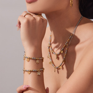 Ensembles De Bijoux Délicats Pour Femmes En Acier Titane Et Zircon, Mêlant Or Et Argent. h5 Image2