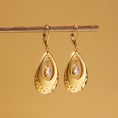 Boucles d'oreilles pendantes pour femme, en acier inoxydable doré, étanches, ornées de zircon, avec un lustrage en forme de goutte. 1 paire