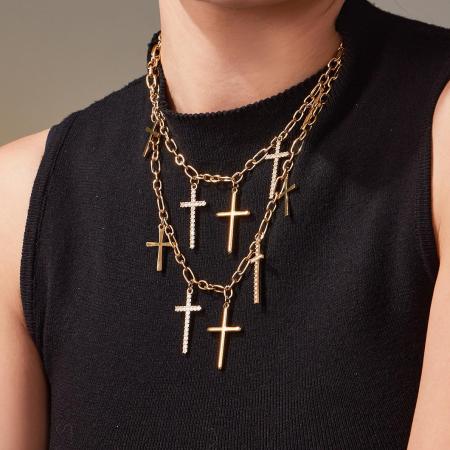 Collier pendentif femme en acier inoxydable doré, orné d'un zircon et d'une chaîne en croix exquise (1 pièce)