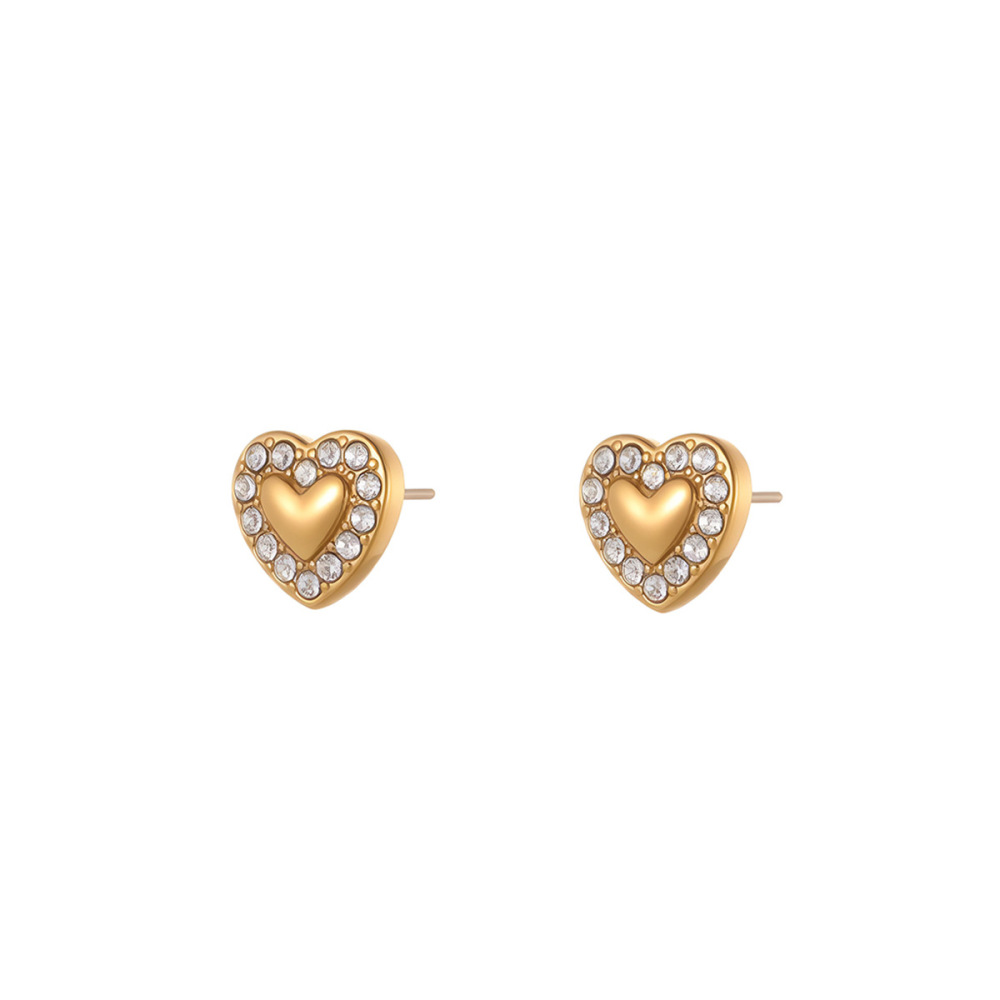 1 Paire De Boucles D'Oreilles Puces Pour Femme, En Acier Inoxydable, Imperméables, En Forme De Cœur. Image5