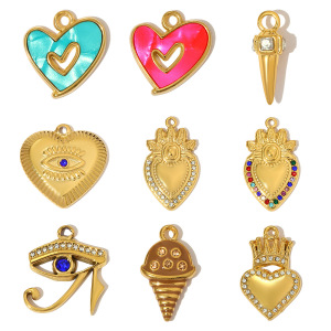 Pendentif Exquis En Acier Titane Couleur Or Représentant Un Cœur Et Un Œil De Diable h5 Image5