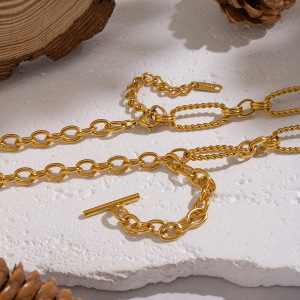 Collier Décontracté En Forme De Y, En Acier Inoxydable, Étanche, Couleur Or (1 Pièce) h5 Image3