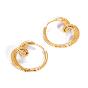 1 Paire De Boucles D'Oreilles Créoles Élégantes En Forme De Cœur, En Acier Inoxydable Étanche, Couleur Or, Pour Femme. h5