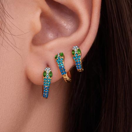 1 paire de boucles d'oreilles créoles glamour en acier inoxydable doré, ornées d'un serpent en zircon, pour femme.