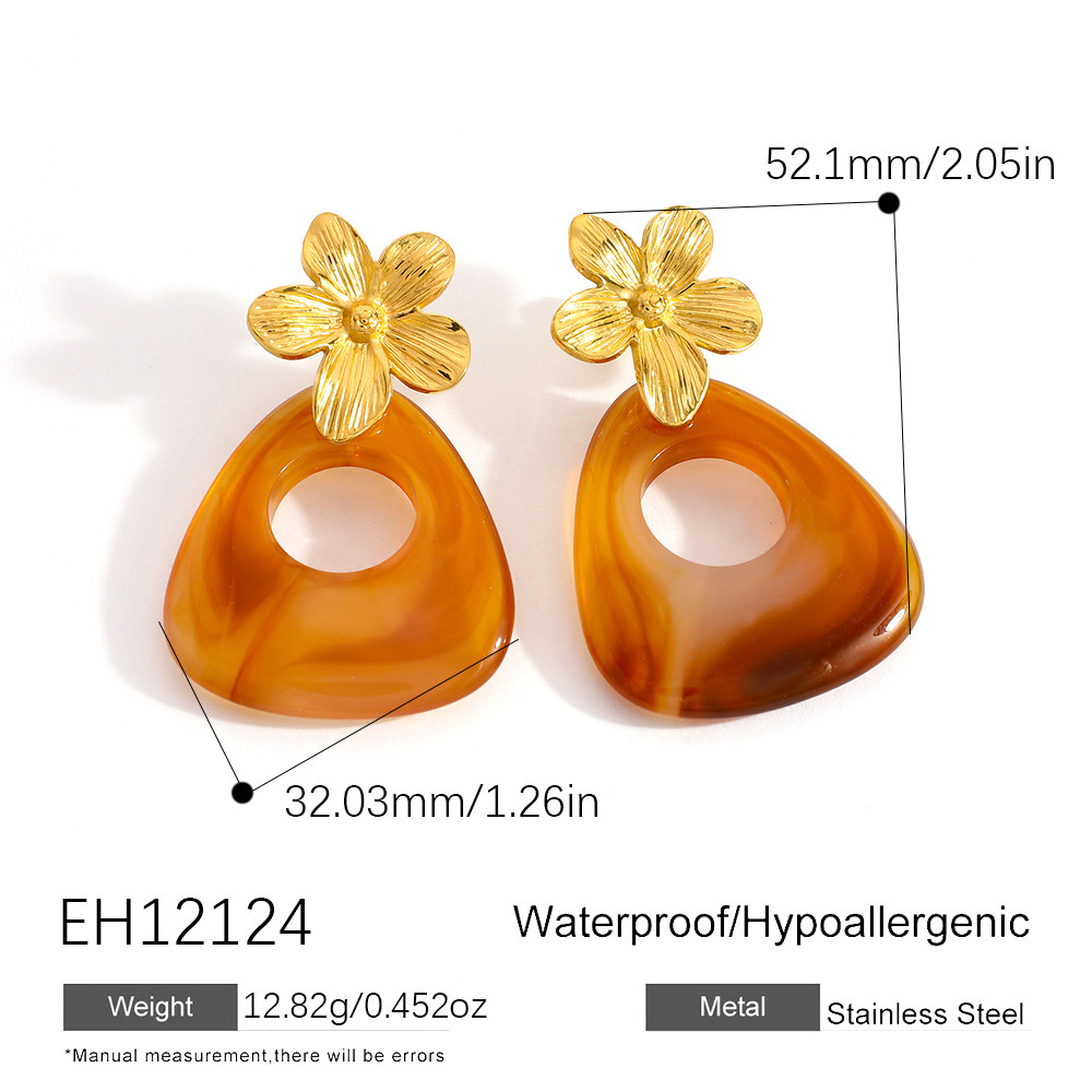 Boucles D'Oreilles Pendantes Pour Femme, Style Vintage, En Acier Inoxydable Imperméable, En Forme De Diamant (1 Paire) 