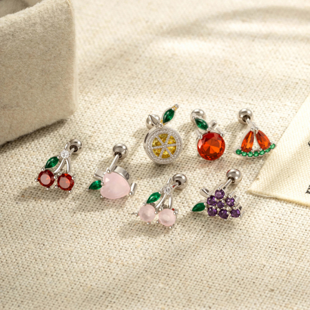 Boucles d'oreilles piercing femme Vivid Fruit couleur cuivre doré avec zircon (1 pièce) 2