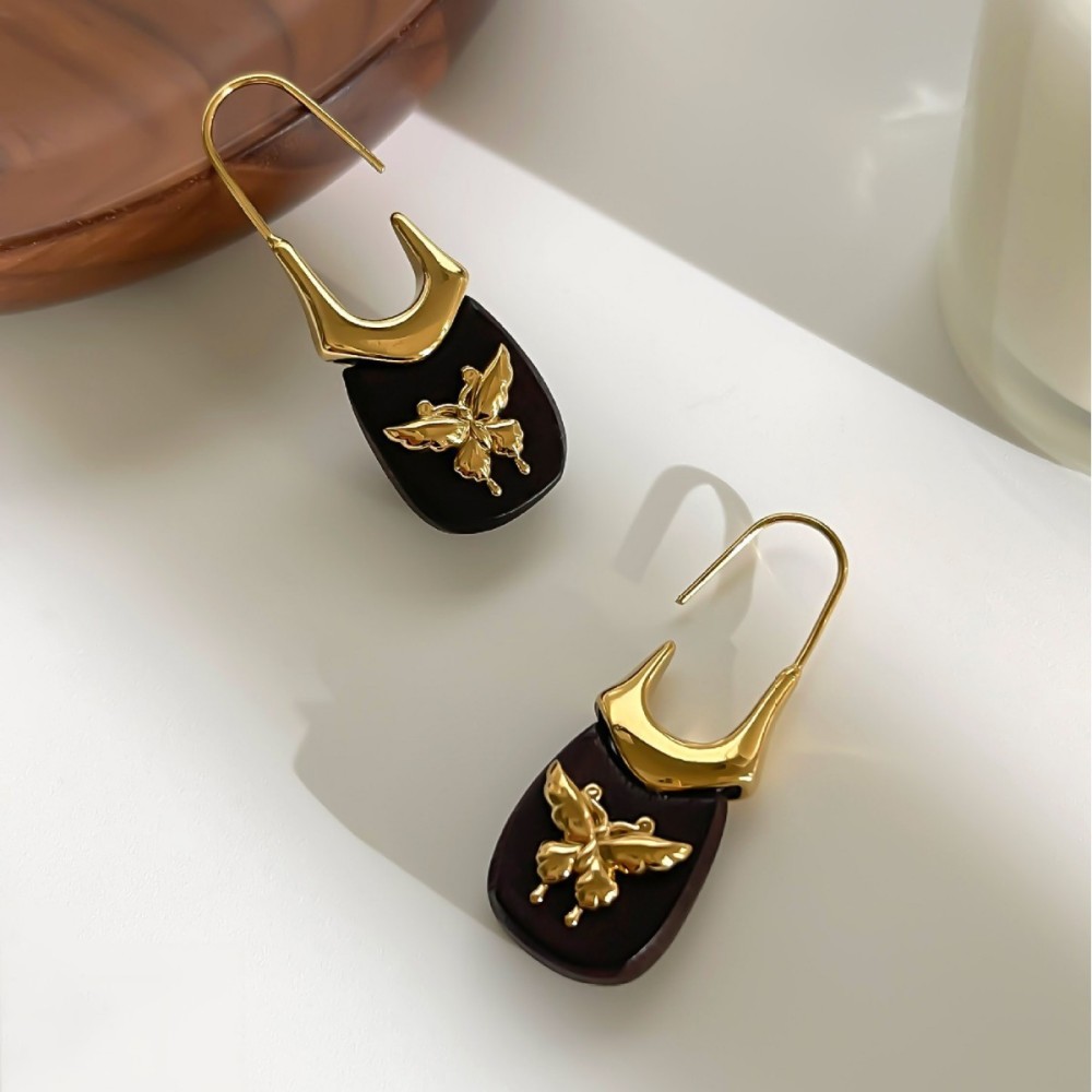 1 Paire De Boucles D'Oreilles Pendantes En Bois Avec Nœud Papillon Image5