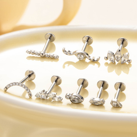 Boucles d'oreilles piercing pour femme en alliage de titane massif couleur or et zircon (1 pièce) 2