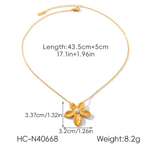 Collier Pendentif Fleur Et Perle En Acier Inoxydable Étanche, Couleur Or (1 Pièce) h5 Image2