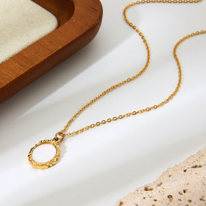 Collier Pendentif Coquillage Couleur Or, Style Rétro, En Acier Inoxydable, Étanche, Avec Chaîne Simple (1 Pièce) h5 Image3