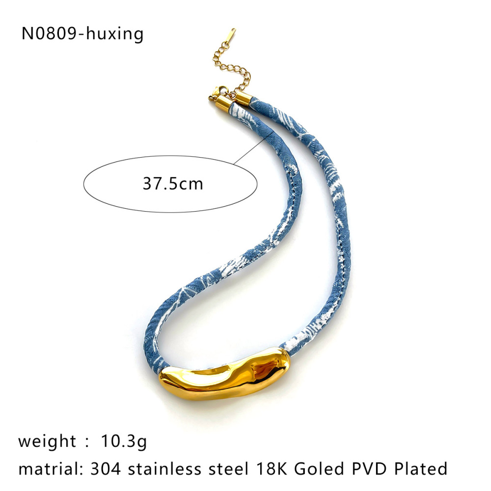 Collier En Tissu Avec Pendentif Croix Couleur Or (1 Pièce) Image2