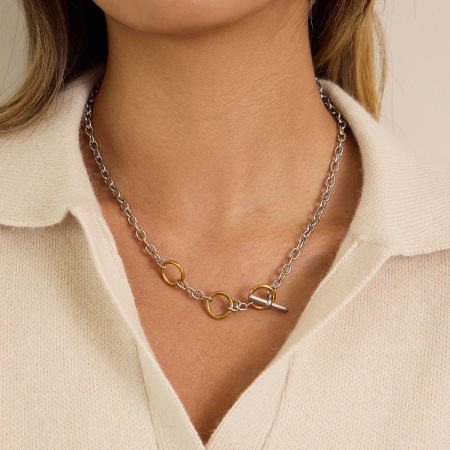 Collier minimaliste à maillons circulaires en acier inoxydable étanche, couleurs or et argent, pour femme 2