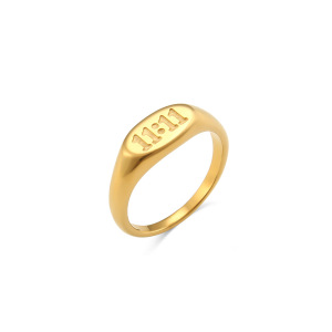 Bague Chevalière Simple Numéro 11:11 En Acier Inoxydable Étanche (1 Pièce) h5 