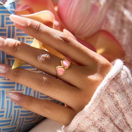 Bague romantique en acier inoxydable doré, en forme de cœur rose, étanche. 2