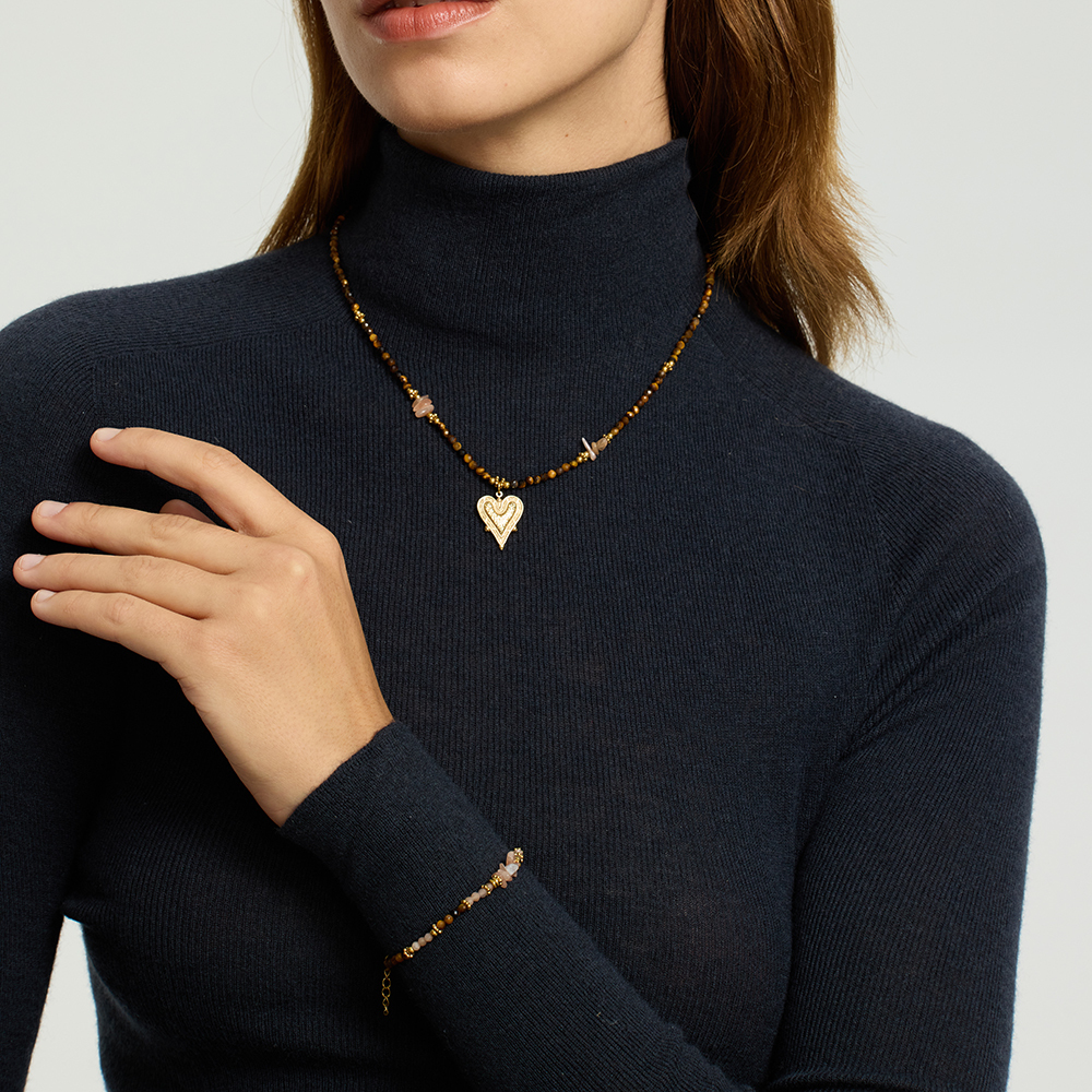 Ensemble De Bijoux Pour Femme Composé D'Un Ensemble De Perles En Forme De Cœur Irrégulières Au Style Rétro, Orné De Pierres Naturelles Et De Pierres Dorées. Image6