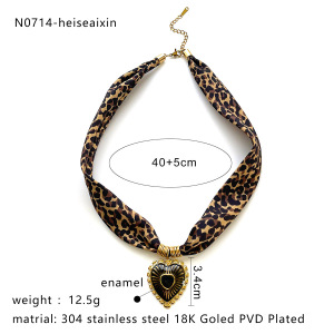 Collier Pendentif Fleur Couleur Or En Tissu Léopard (1 Pièce) h5 Image2