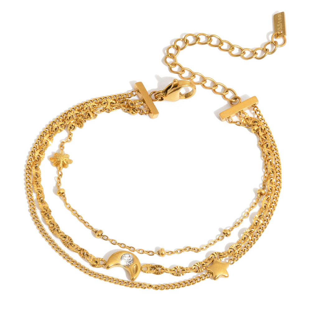 Bracelet Sophistiqué À Trois Rangs En Acier Inoxydable Doré Et Zircon, Étanche, Pour Femme (1 Pièce).