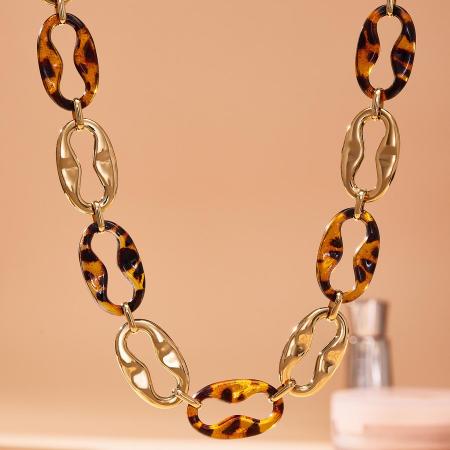 Ensembles de bijoux pour femmes en résine, acier titane et or, imprimé léopard rétro irrégulier