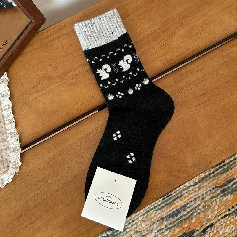 1 Paire De Chaussettes Mi-Mollet En Coton Doux À Motif D'Animaux De La Forêt