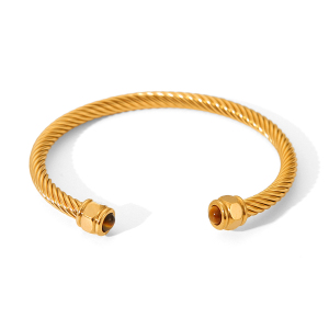 Ensemble De Bracelets Manchettes En Acier Inoxydable Étanche Couleur Or Avec Pierre Naturelle h5 