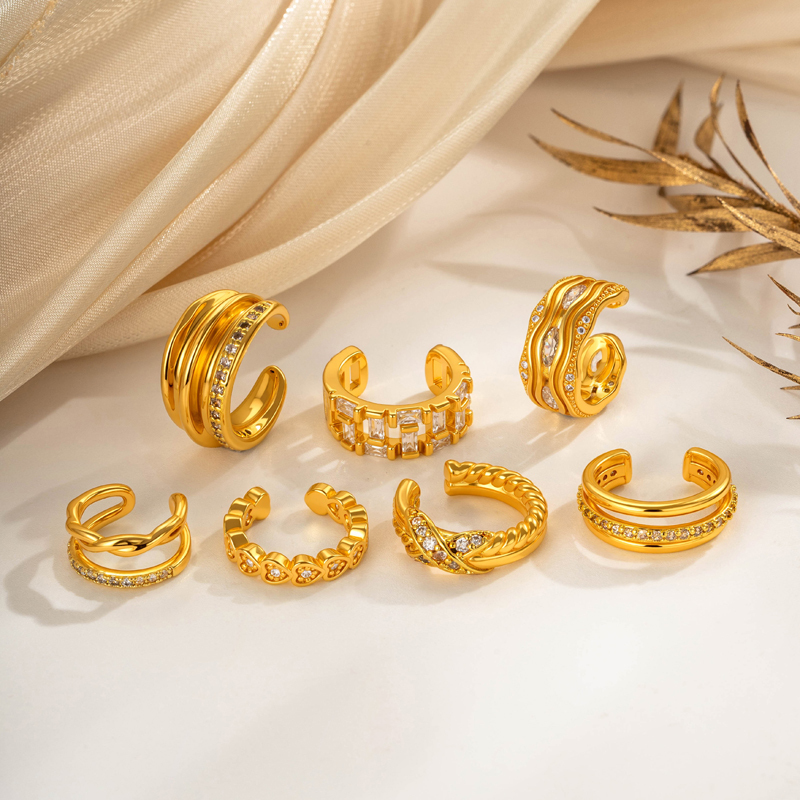 1 Boucle D'Oreille Manchette Moderne En Cuivre Et Zircon De Forme Irrégulière Pour Femme h5Image3