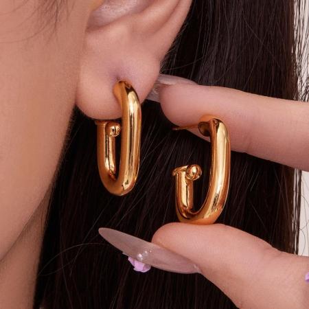 1 paire de boucles d'oreilles créoles minimalistes annulaires en acier inoxydable étanche couleur or pour femme