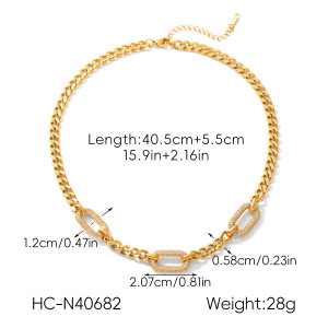 Collier À Maillons En Acier Inoxydable, Étanche, Couleur Or, Avec Zircon (1 Pièce) h5 Image2