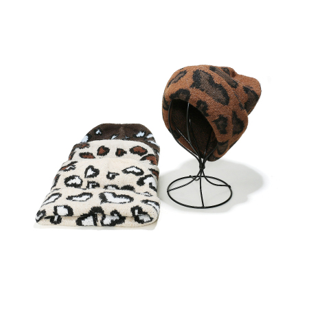 Bonnet tricoté rétro imprimé léopard (1 pièce)