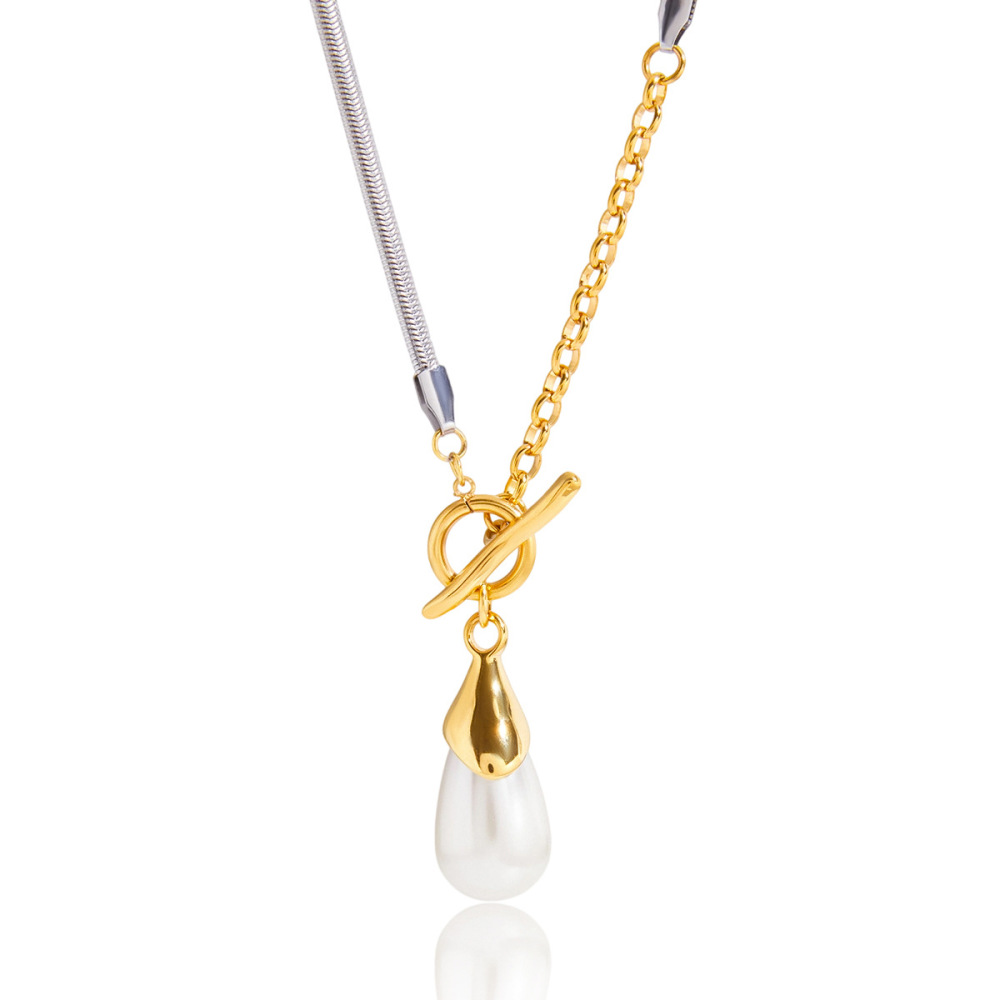 Collier Pendentif Femme En Acier Inoxydable Doré, Imperméable, En Forme De Goutte (1 Pièce) 