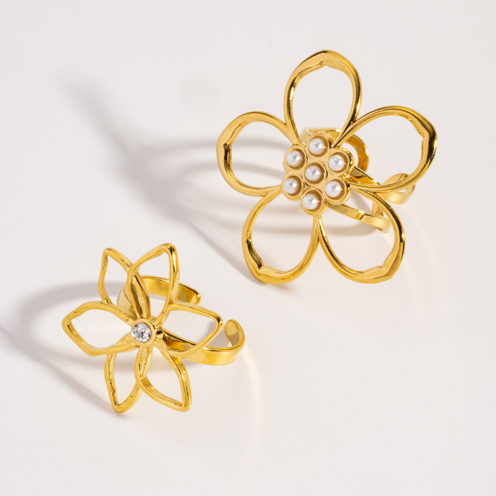 Bague Simple Et Élégante En Acier Inoxydable À Motif Floral (1 Pièce) h5Image3
