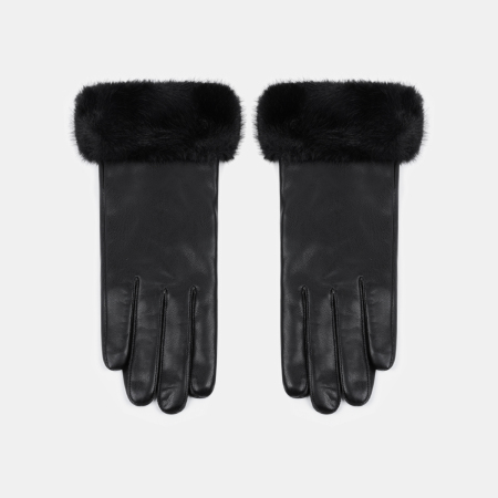 1 paire de gants en peluche PU de couleur unie