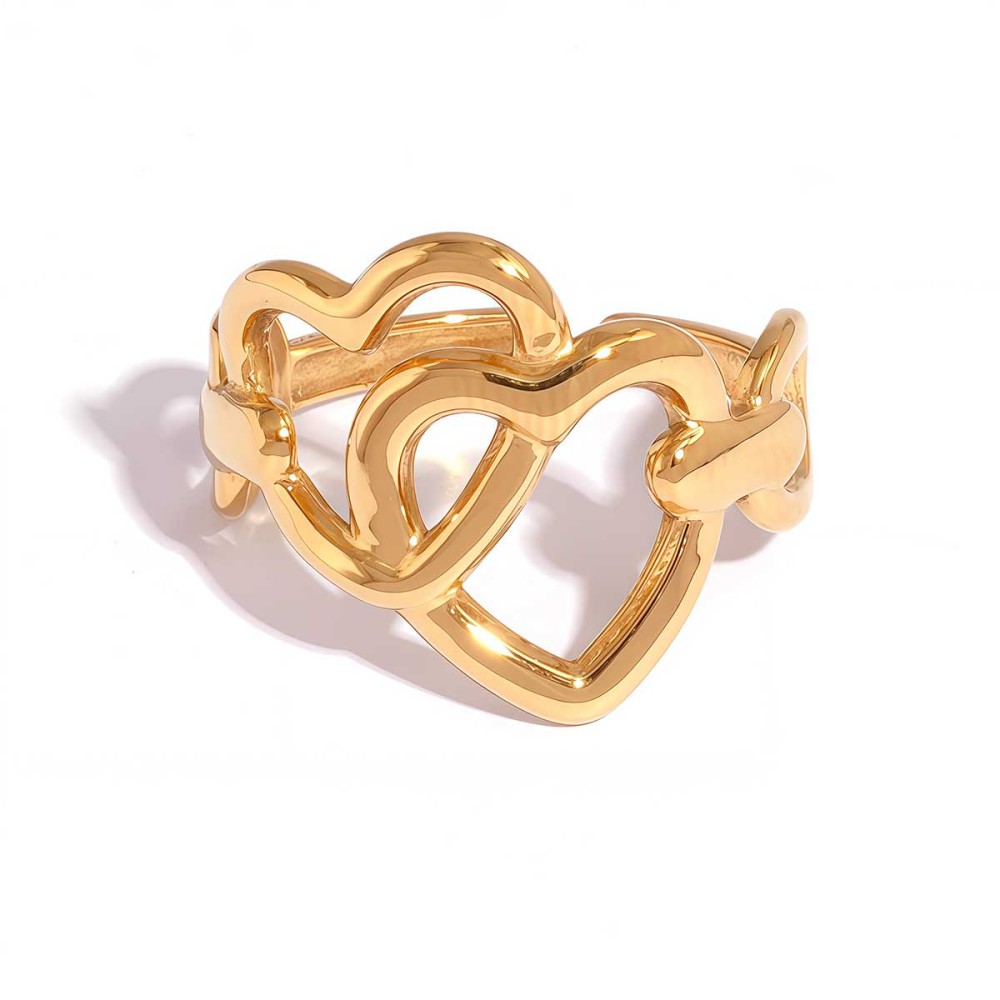 Bague Femme Simple En Forme De Cœur, En Acier Inoxydable Étanche Couleur Or.