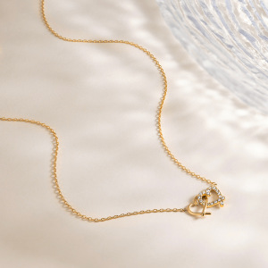 Collier Pendentif Romantique Double Cœur En Acier Inoxydable Étanche Couleur Or Avec Zircon Pour Femme (1 Pièce) h5 Image6
