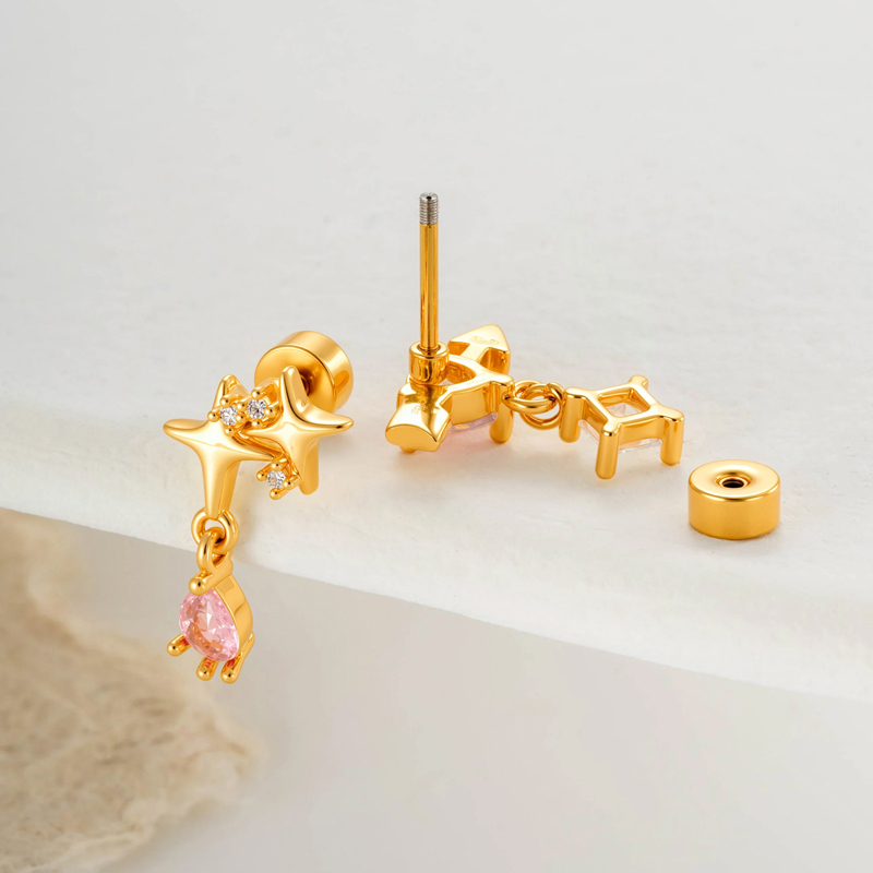 Boucles D'Oreilles Piercing Femme En Cuivre Et Zircon, 1 Pièce h5Image4