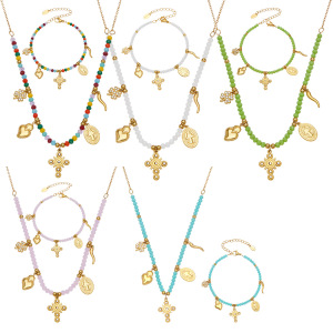 Collier De Perles Pour Femme, Orné D'Une Croix Charmante En Pierre Naturelle Et D'Acier Titane Couleur Or (1 Pièce) h5 Image6