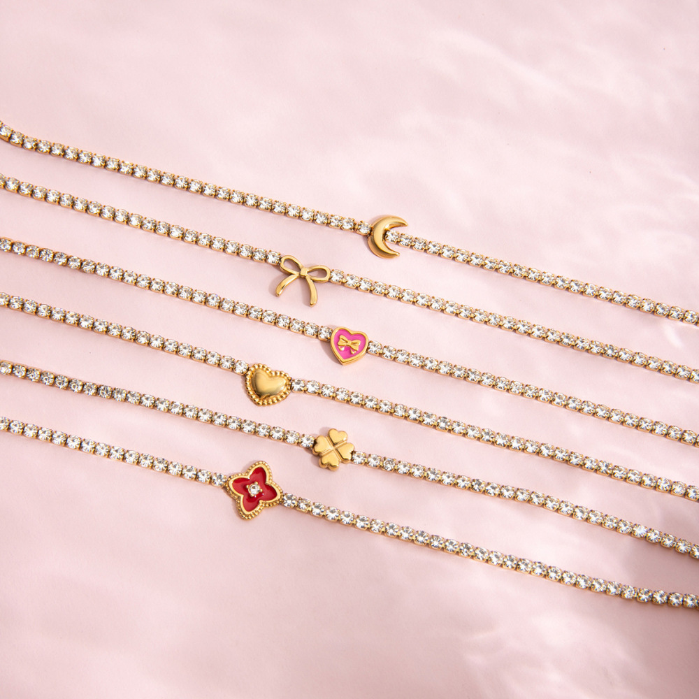 Bracelet À Breloques Pour Femme, 1 Pièce, Nœud Papillon Brillant, En Acier Inoxydable Étanche, Couleur Or Image3