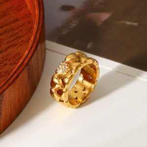 Bague En Acier Inoxydable Doré, Étanche, En Forme De Cœur, Avec Zircon. h5 Image3