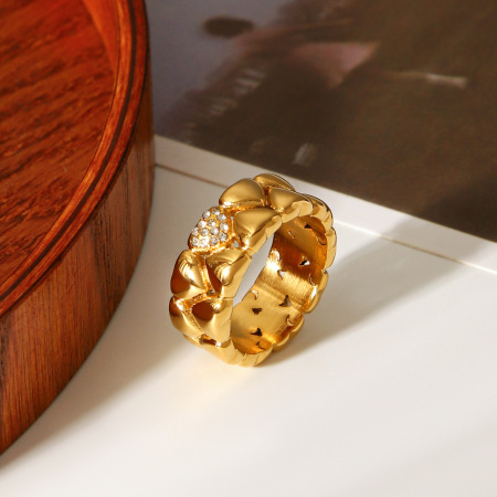 Bague en acier inoxydable doré, étanche, en forme de cœur, avec zircon. 2